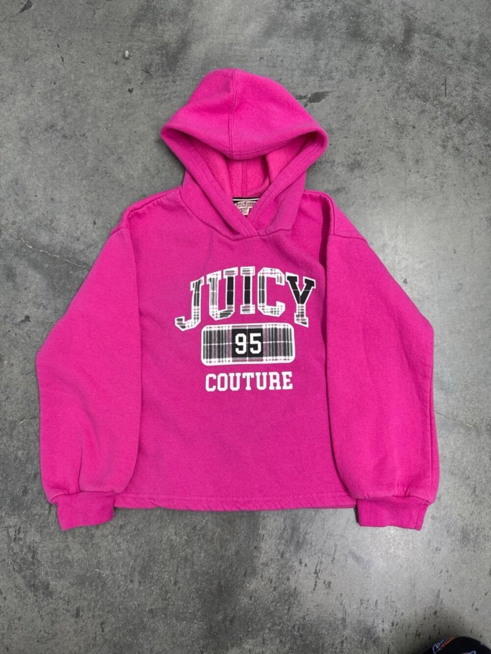 Vintage Juicy Couture Kids Pink Hoodie Plaid Logo – Women's Used Clothing